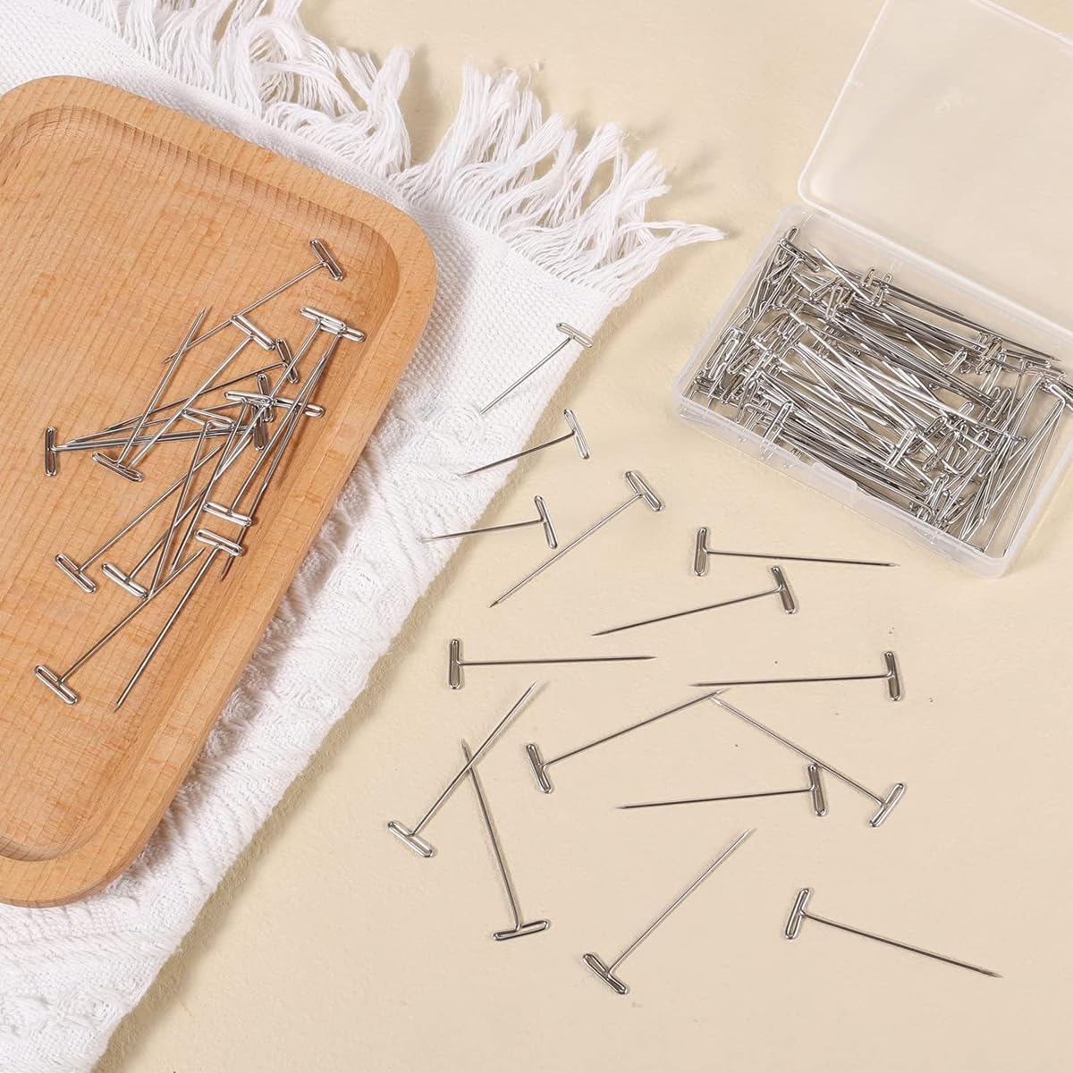 MAYCREATE® 100PCS T Pins, 2 inch Sewing Pins, Long Straight Pins for Sewing, Foam Head, Modelling, Wig Making and Craft, Quilting and Blocking Decoration with Storage Box