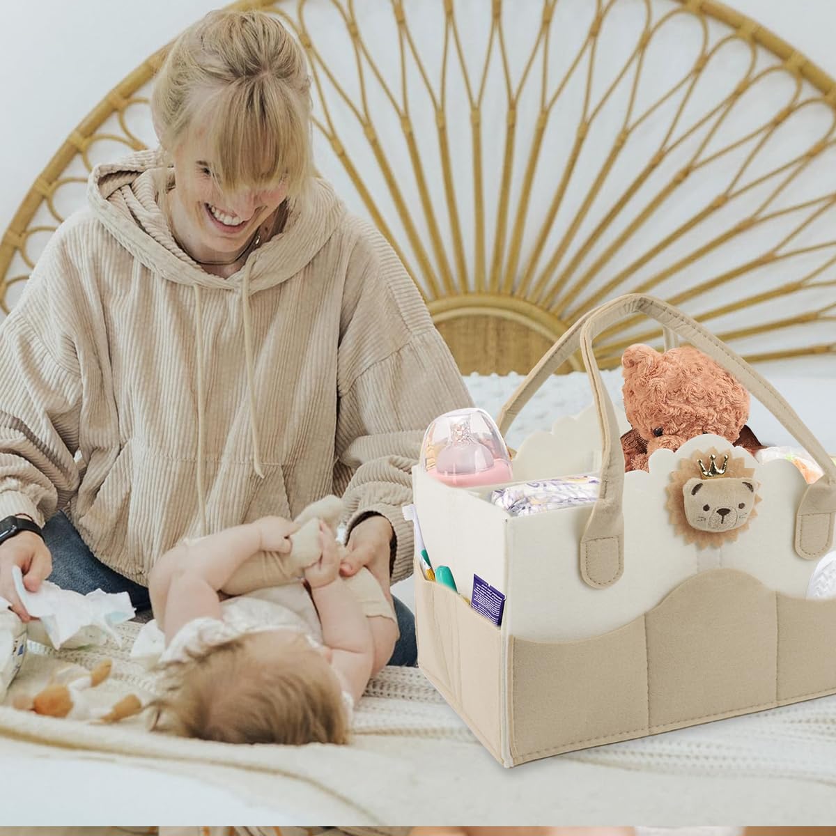 SNOWIE SOFT Baby Diaper Caddy Bag for Newborn Essentials with Removable Inserts | Soft Felt 33x23x18cm Organizer
