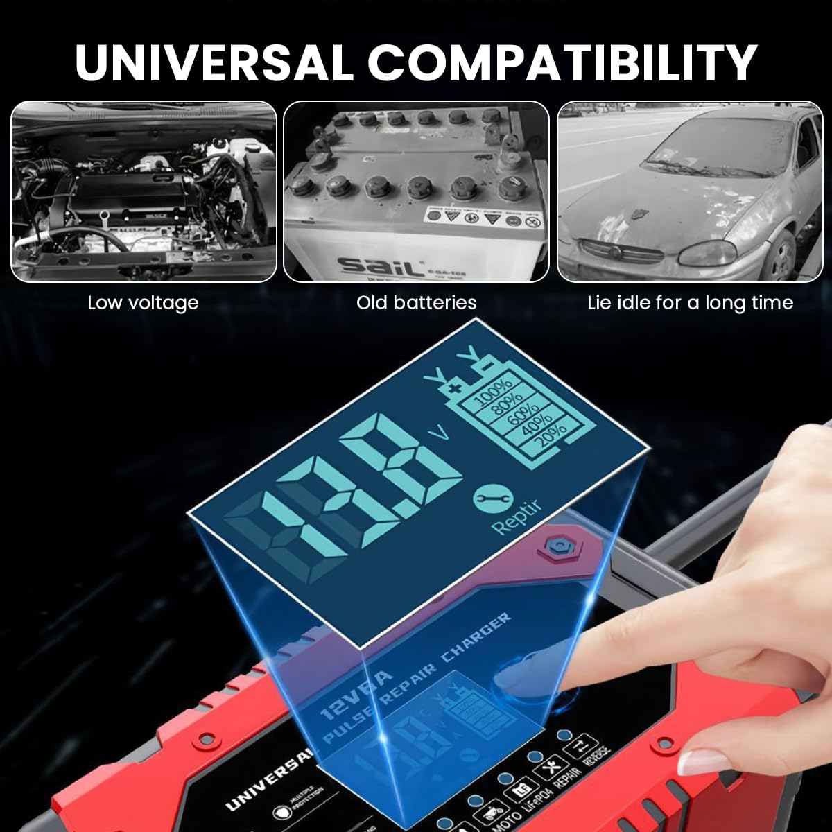 STHIRA Fully Automatic Car Battery Charger 12V 6A for Cars and Motorcycles | Smart LCD Maintainer