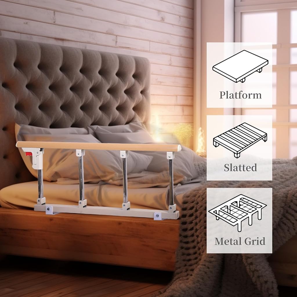 HASTHIP® Folding Bedside Handrail, Support Handrail Easy Access & Fall Prevention Stainless Steel Bed Guard for Baby, Elderly and Patient Safety, 68x40cm