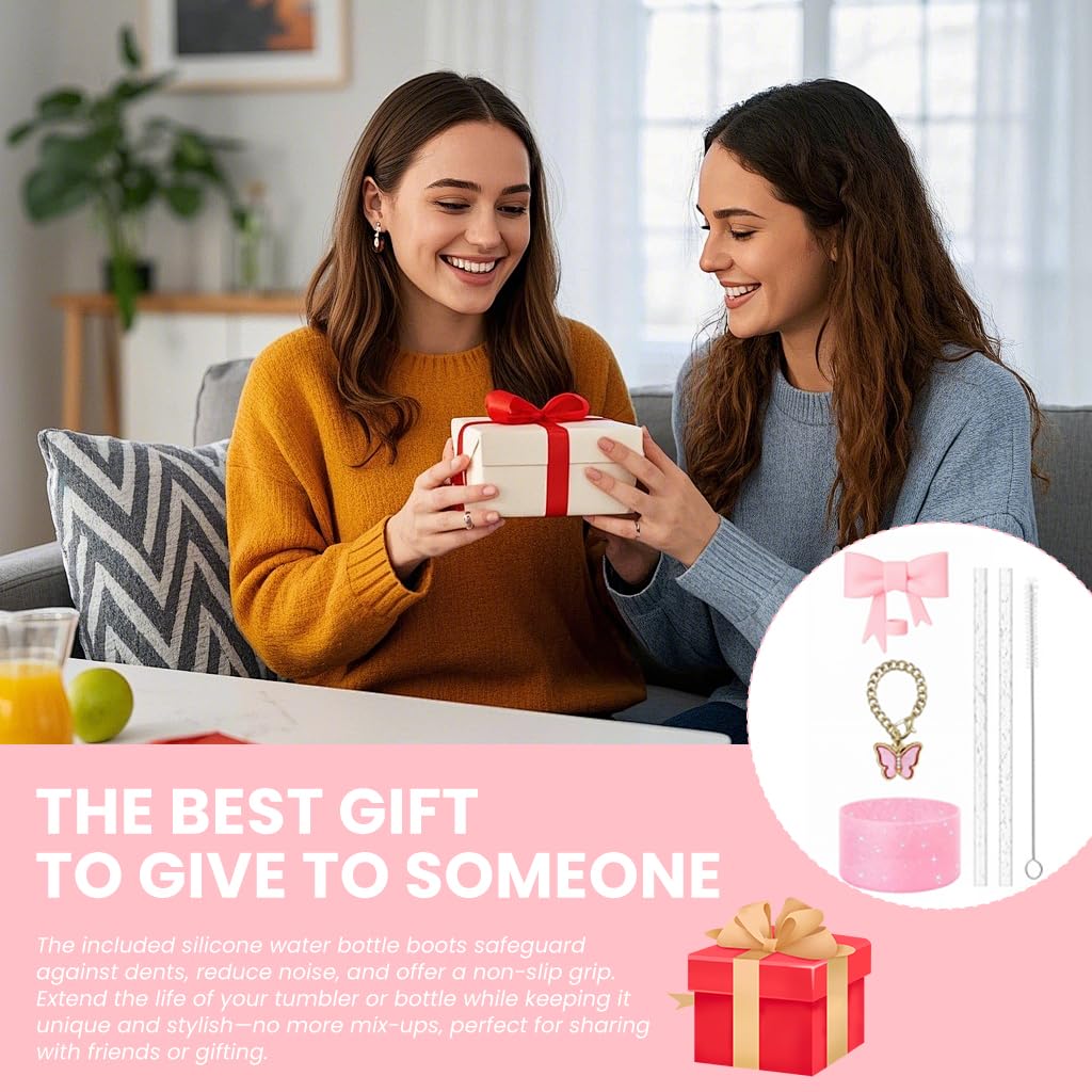 ZIBUYU Silicone Straw Cover Set for Stanley Cup with Spill-Proof Stopper 30x7x2cm | Pink Reusable Drinkware Accessory