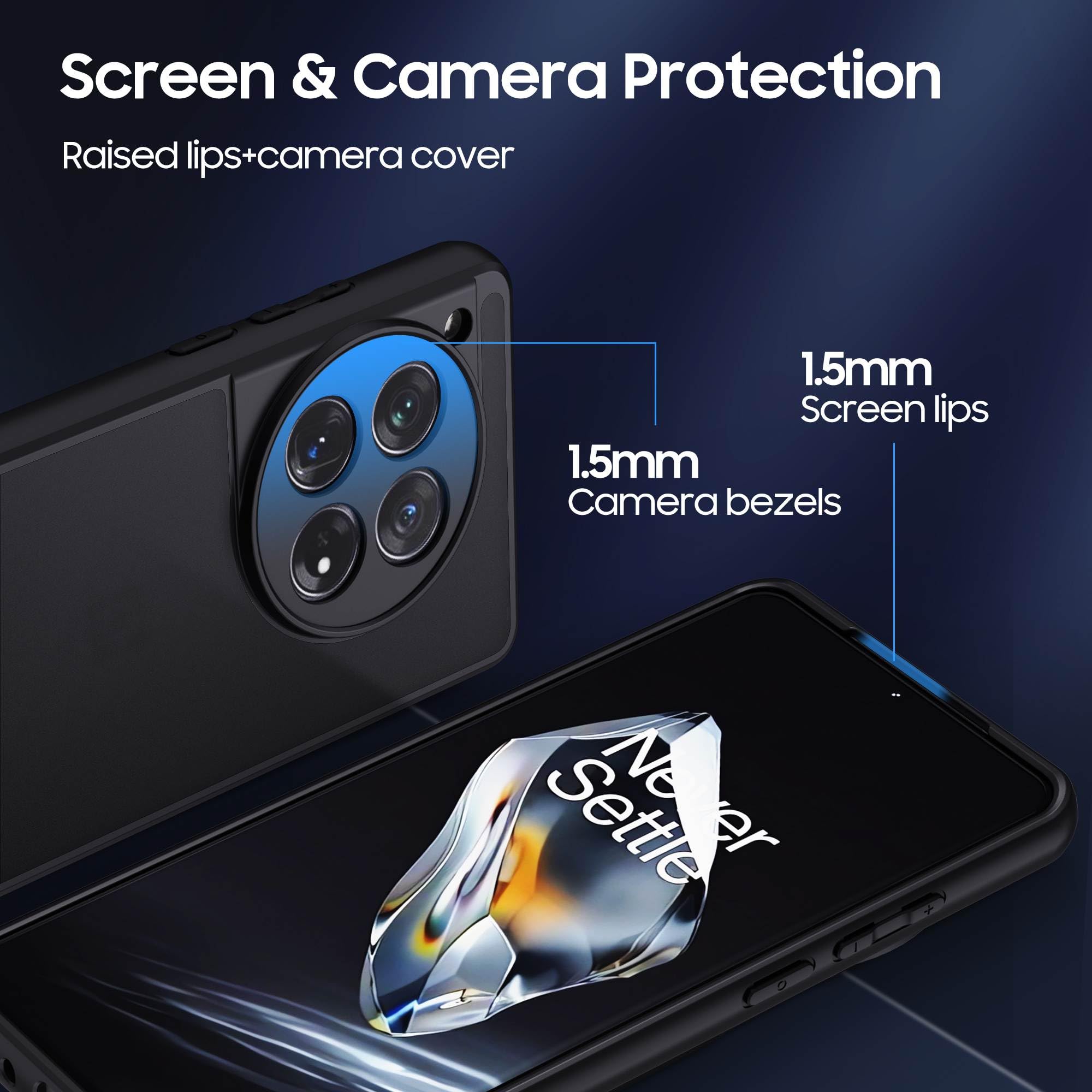 Zeitel Phone Case for OnePlus 12R with Corner Cushioning and Camera Lens Protection | Matte Black TPU Anti Slip Design