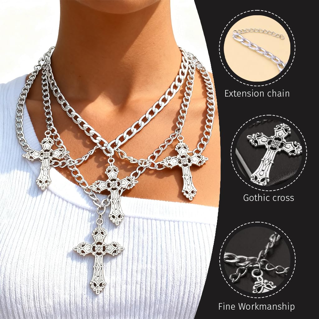 SANNIDHI Necklace for Women featuring Gothic Cross Pendant and Adjustable Layered Chains | Y2K Punk Jewelry Gift