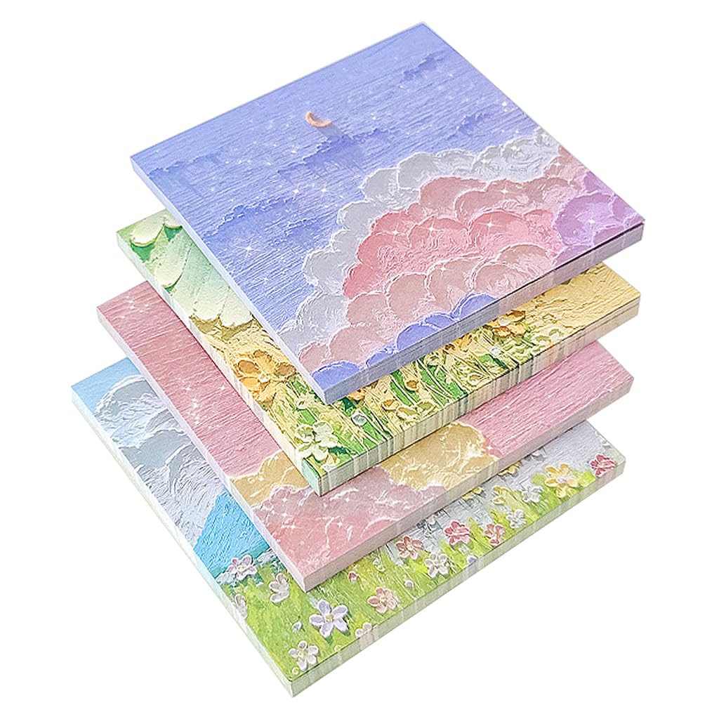 HASTHIP® 4 Pack Sticky Notes 3.14 Inches Aesthetic Oil Painting Themed Sticky Notes Set 200 Sheet Self Adhesive Sticky Notes Office School Supplies Cute Sticky Notes for Note Taking, Memo