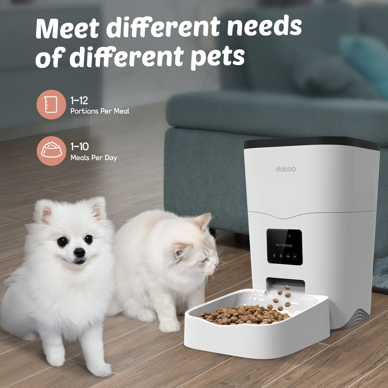 ELEPHANTBOAT® 3L Wi-Fi Automatic Enabled Smart Cat & Dog Feeder 1-10 Meals for Small & Medium Pets,Food Dispenser with Portion App Control & Timer Setting with Voice Record