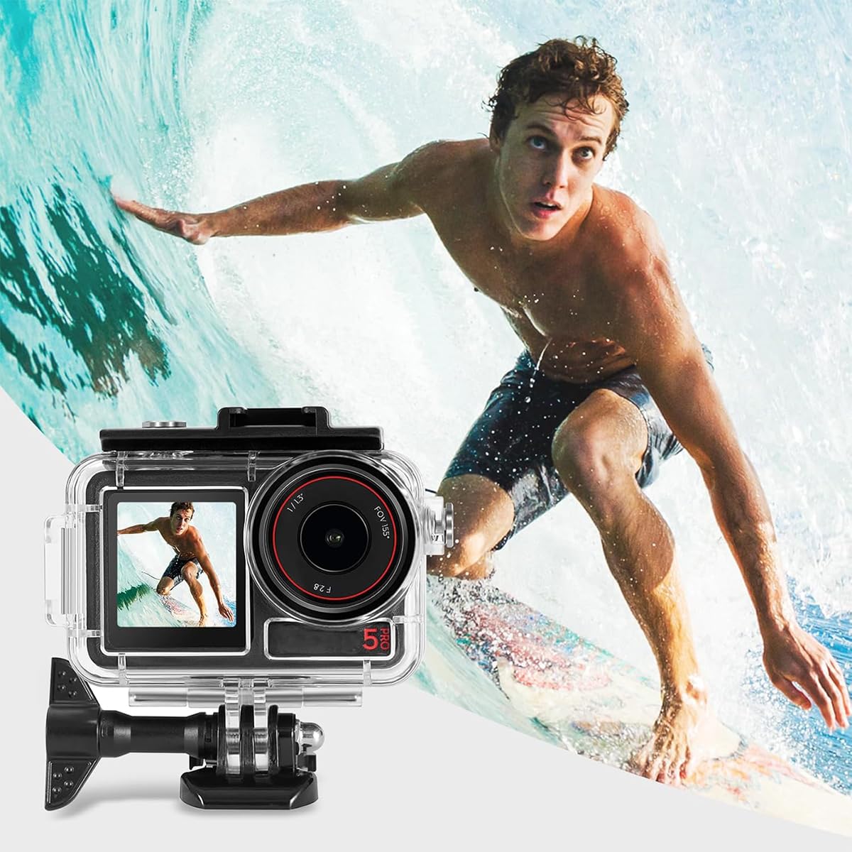 ZORBES Waterproof Case for DJI Action Camera featuring Dual Cold Shoe Mounts | 50M Diving Housing with Tempered Glass Lens