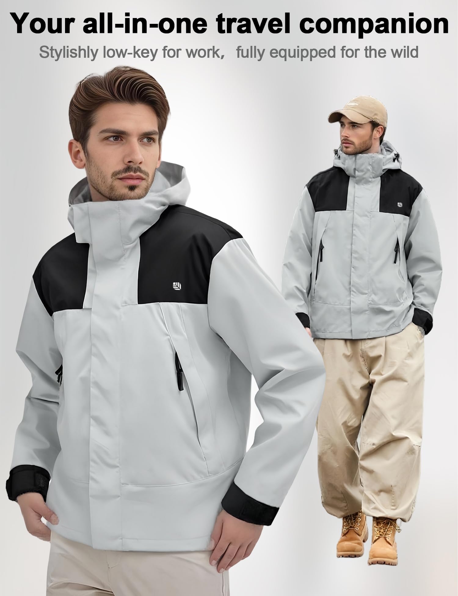 Venzina Men's Windproof Hiking Jacket for Trekking and Daily Use with Detachable Hood | Blue XL Breathable Mesh Liner