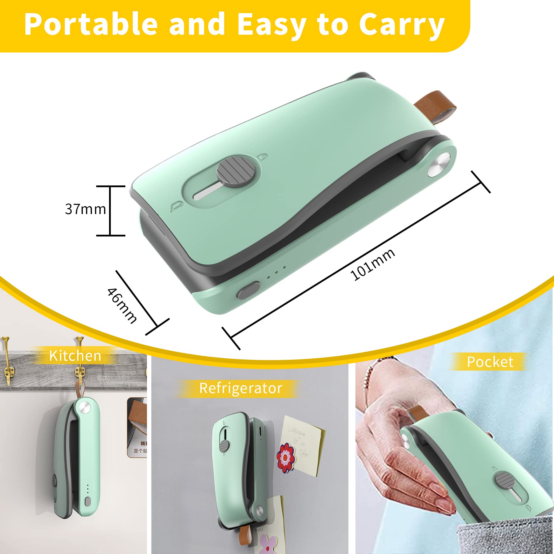HASTHIP Mini Sealing Machine for Food Bags with Hidden Cutter and 3 Adjustable Temperatures | USB Rechargeable Compact Design
