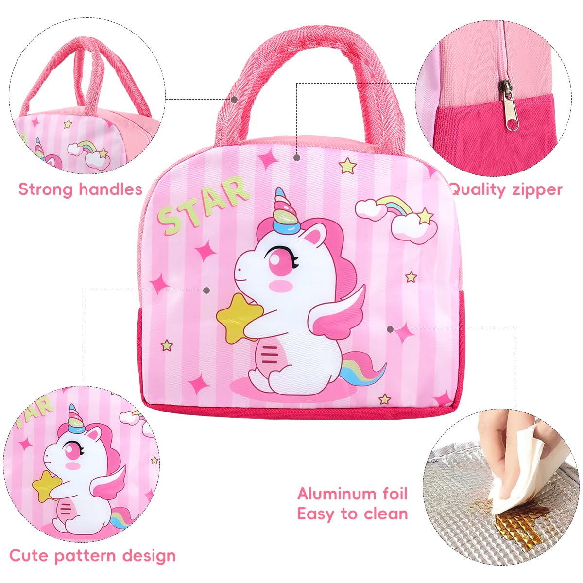 HASTHIP Lunch Bag for School and Office with Insulated Liner and Zipper | 21x12x18cm Portable Food Pouch