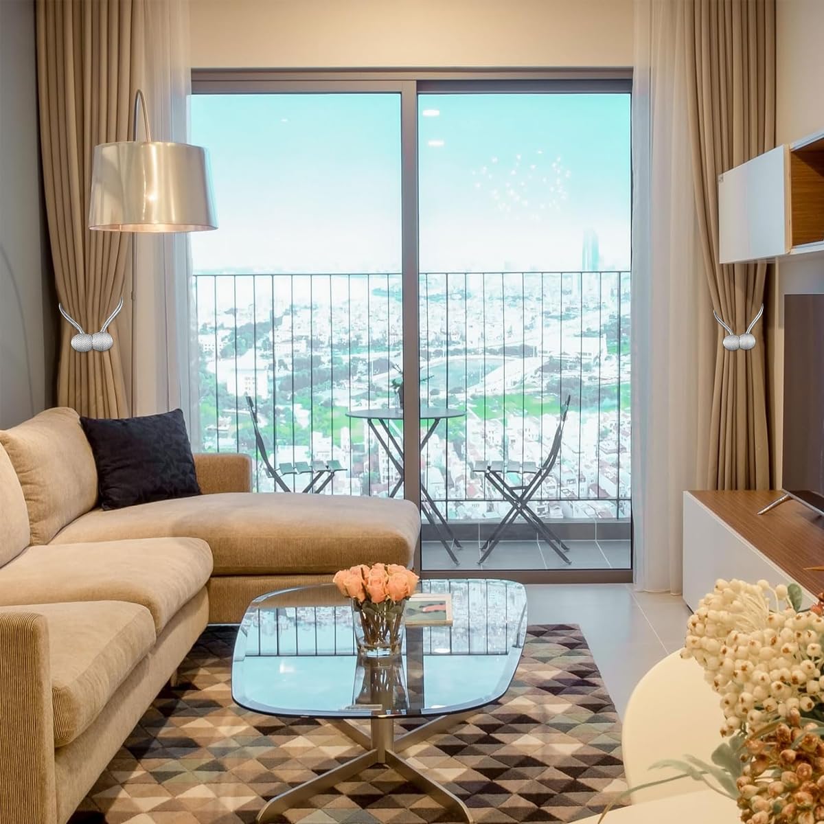 HASTHIP Magnetic Curtain Tiebacks for Home and Office with 40cm Rope and 3.3cm Balls | Grey