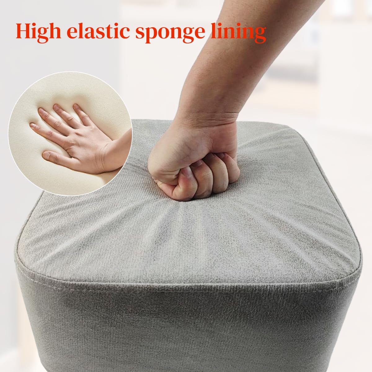 HASTHIP Ottoman Stool for Living Room with 11x11x7.8 in Size and Triangular Wooden Support | Grey Leather Cushion Footrest