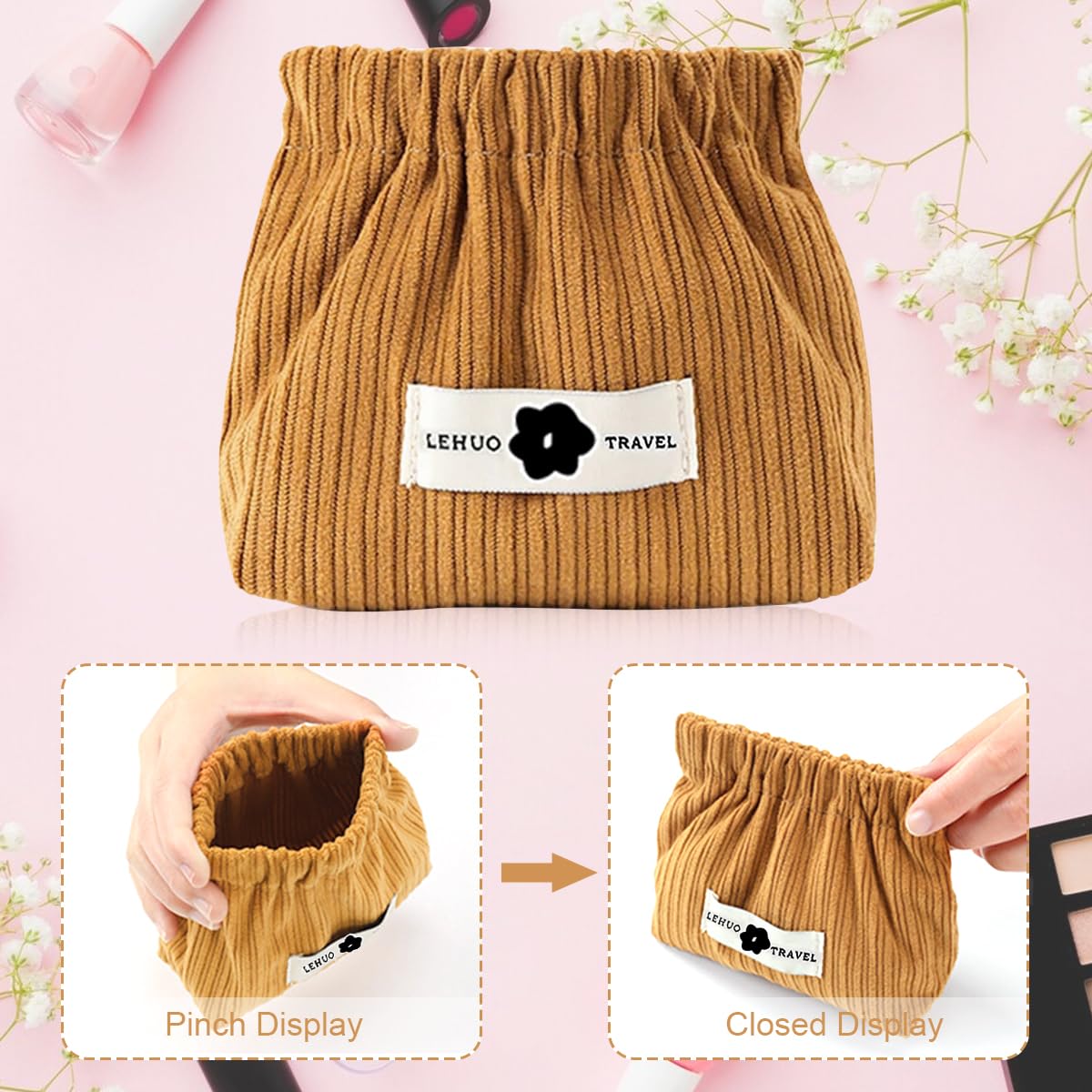 MAYCREATE Small Pouches for Travel and Daily Use featuring Squeeze Open Design and Corduroy Fabric 13x5x12cm
