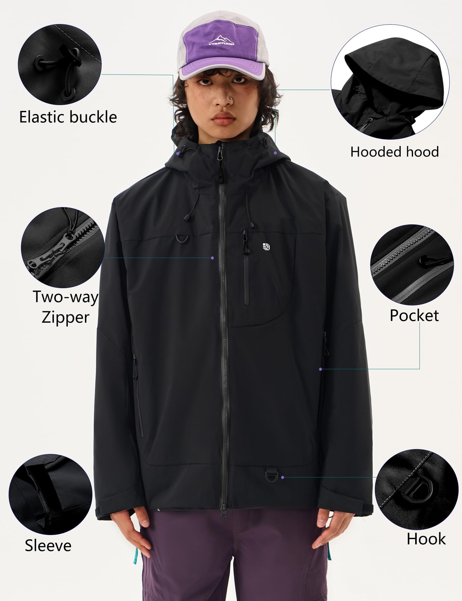 Venzina Men's Waterproof Rain Jacket for Urban Outdoor with Color Block Design | Breathable Windbreaker