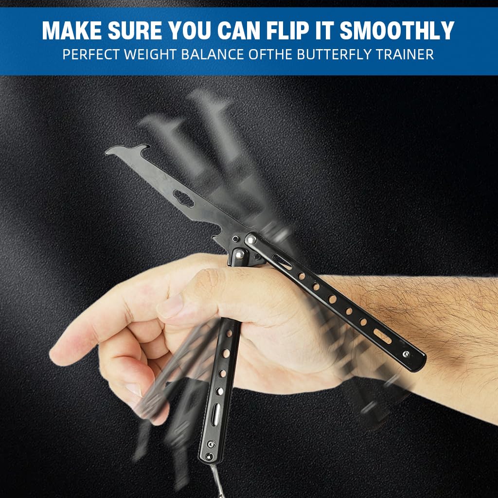PROBEROS Butterfly Knife Trainer for Beginners with O Ring Latch and 60 40 Balance | Stainless Steel Safe Practice Tool