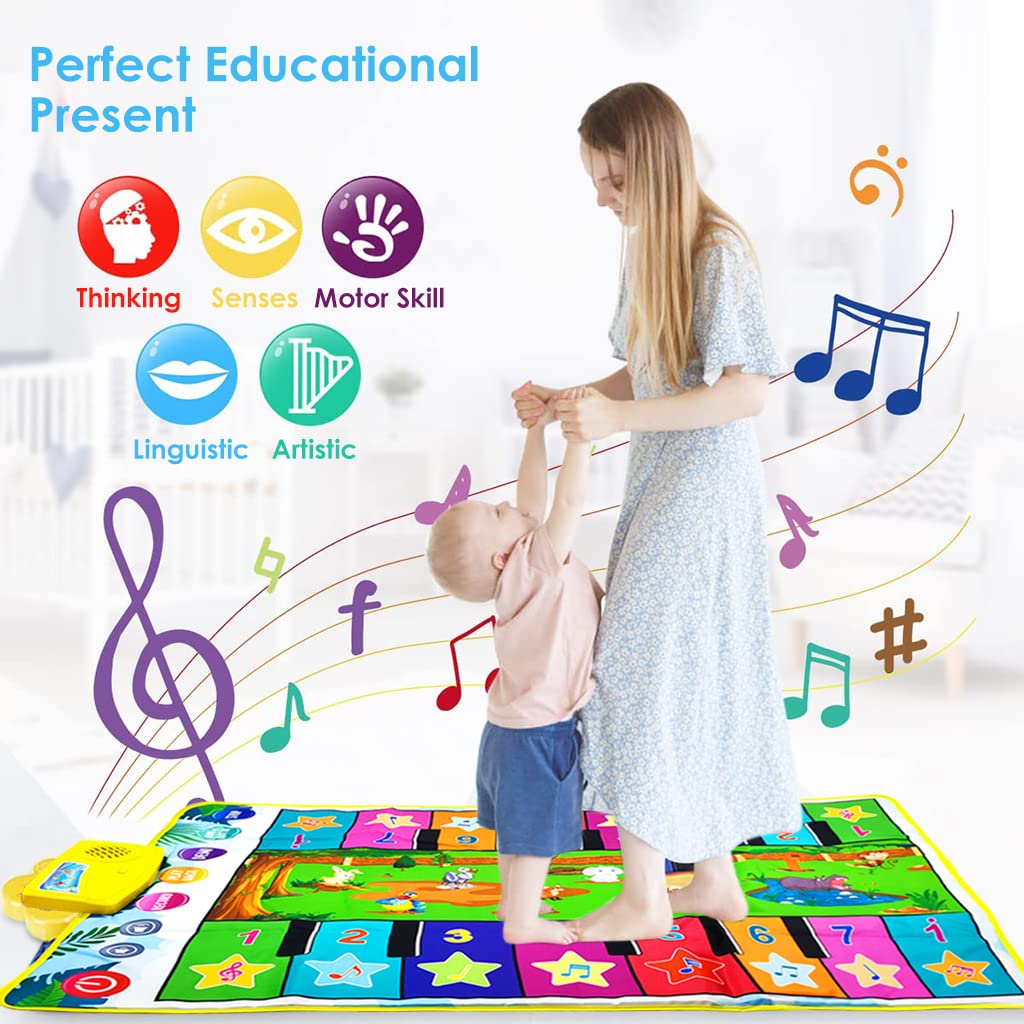 PATPAT  Musical Mat for Kids, 36'' x 24'' Dual-Row Keyboard Floor Piano Mat with 16 Keys & 8 Instrument Sounds, Musical Mat Early Educational Toys Gifts for 2/3/4/5/6 Year Old Boys Girls