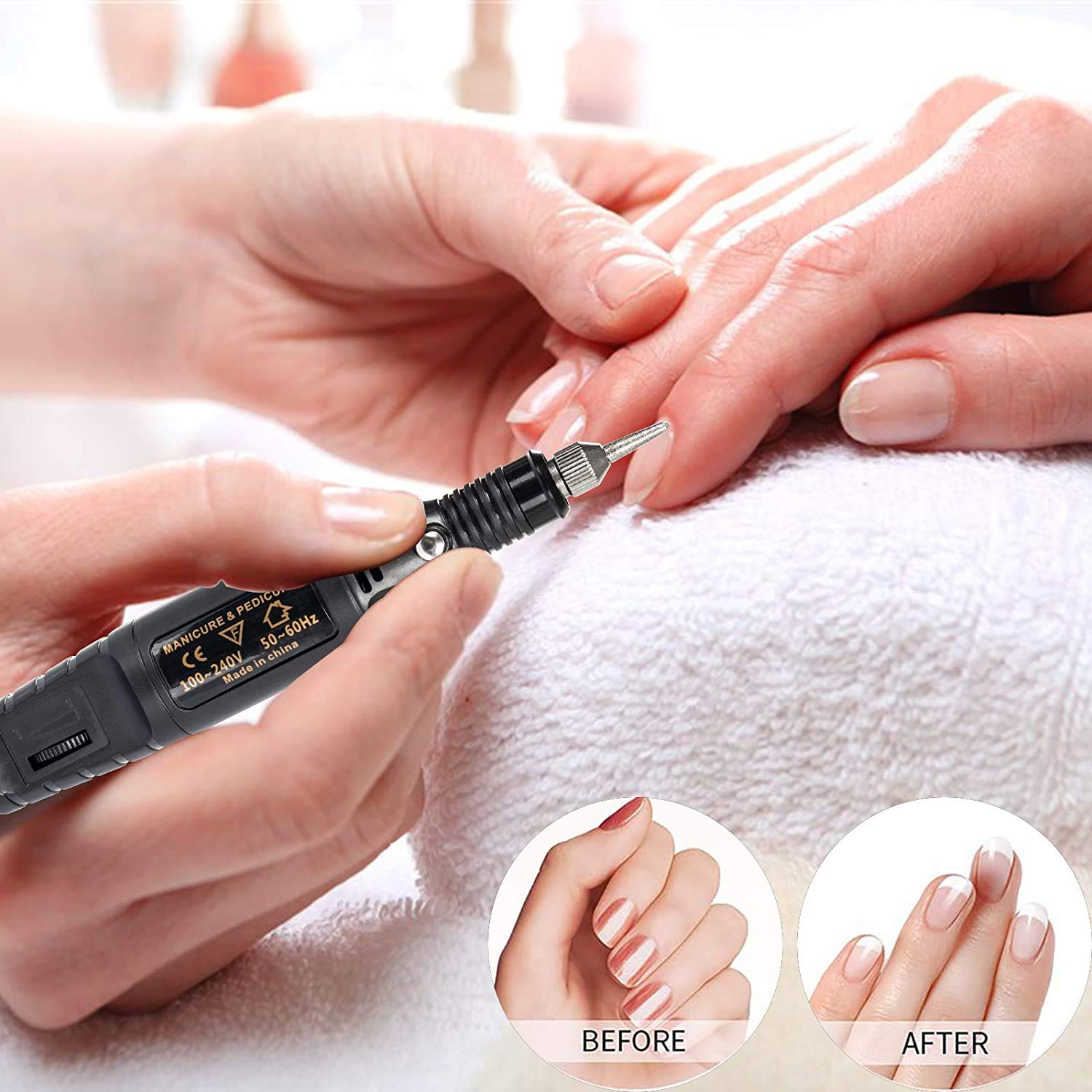 MAYCREATE Mini Electric Nail Drill for Manicure and Pedicure with 6 Bits 2000–18000 RPM | Portable Black Polisher