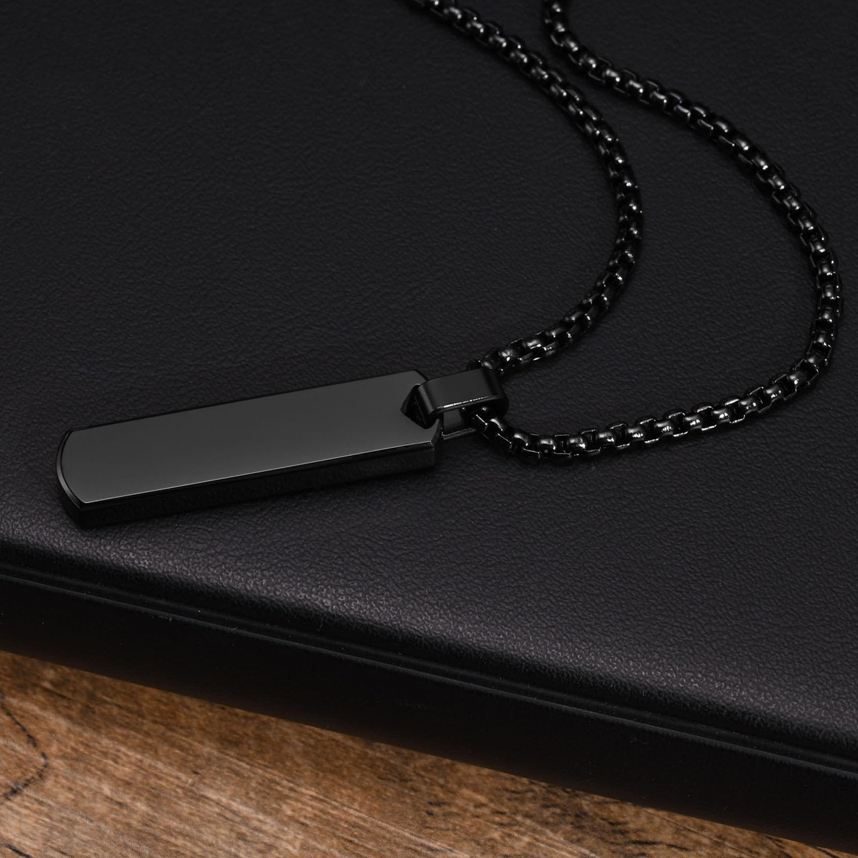 Zibuyu Couple Necklace Set for Anniversary Gift with 1.57×0.39 in Bar Pendant | Stainless Steel