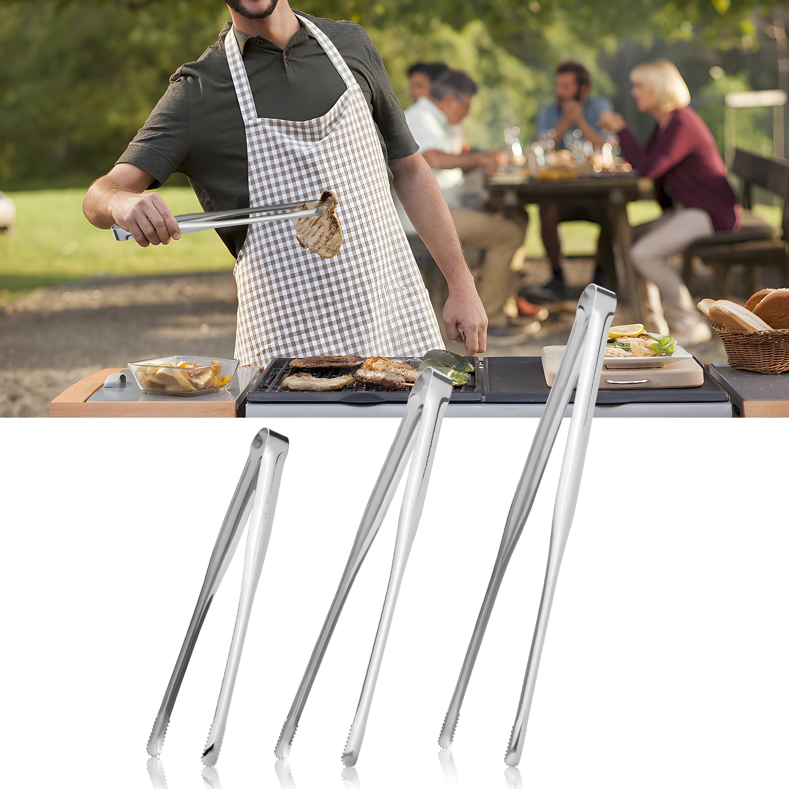 Supvox® 3PC 7/9/12 Inch Cooking Tweezers - Long Stainless Steel Korean and Japanese BBQ Tongs for Roti, Chapati, Phulka, Paratha, Tortilla, Flatbread, Papad, Appalam