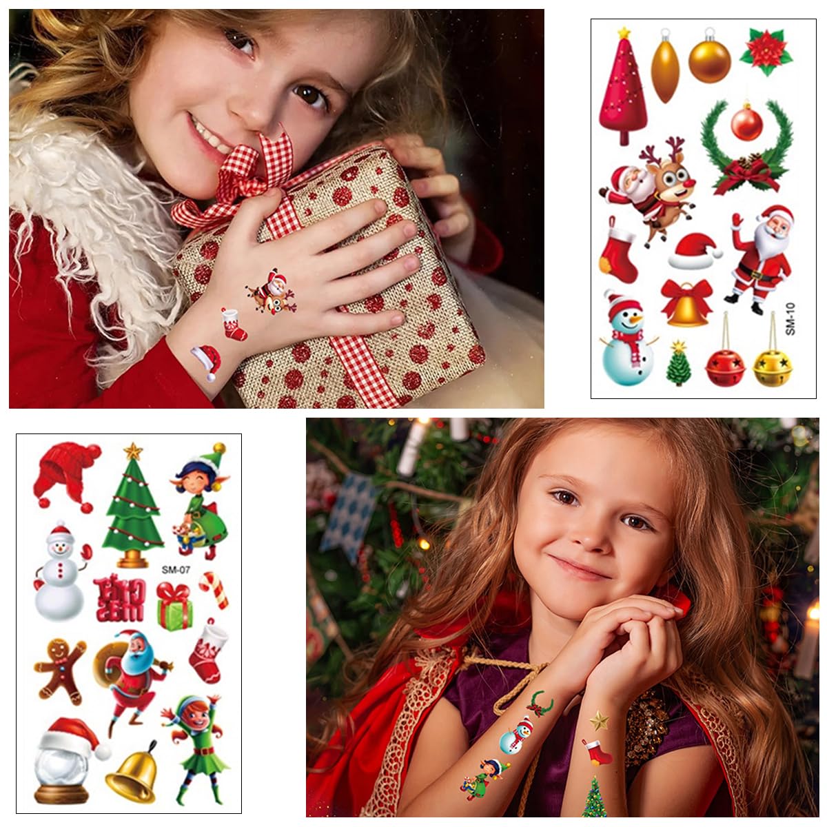 HASTHIP® 10 Sheet Christmas Tattoo Sticker Makeup Tattoo Sticker Cute Face Tattoo Sticker for Christmas Party Fun Christmas Face Sticker for Xmas Makeup, Theme Party