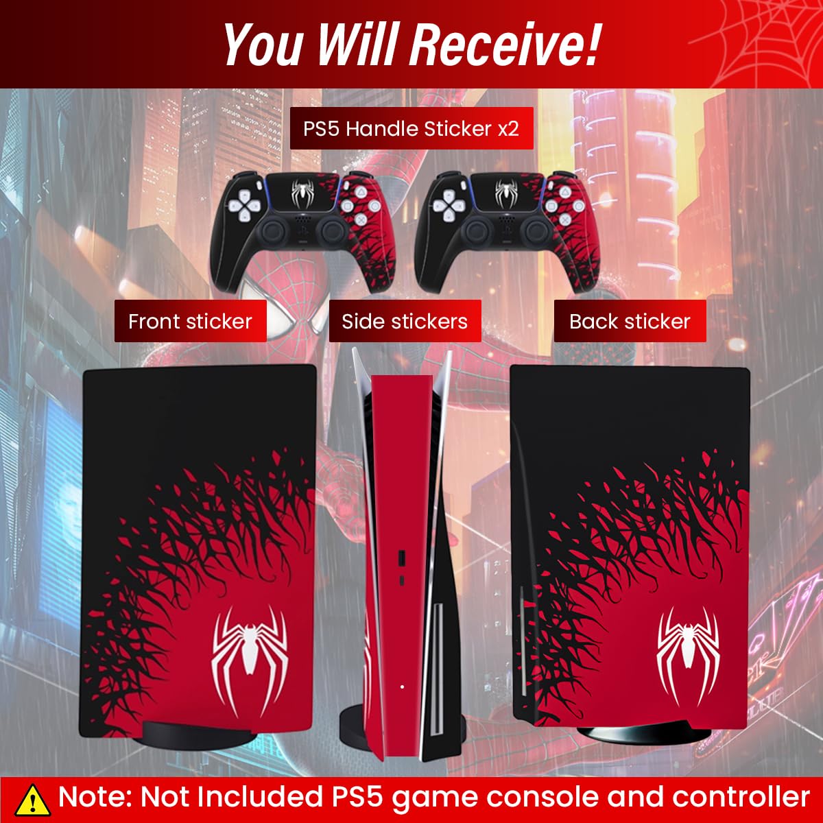 ZORBES Skin Cover Stickers for PS5 Disc Edition with Precise Fit Vinyl Matte Finish | Spider Red and Black Design