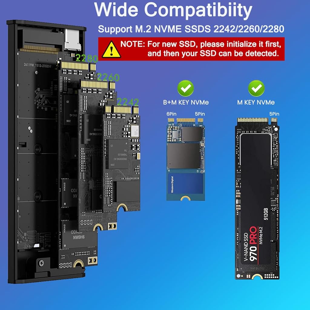 Verilux® M.2 NVMe SSD Enclosure with TYPE C Cable, USB C External NVMe SSD Enclosure, 10Gbps M.2 NVMe to USB Adapter, USB 3.2 M.2 NVMe SSD Enclosure Supports M and B & M Keys, Fits 2230 2242 2260 2280