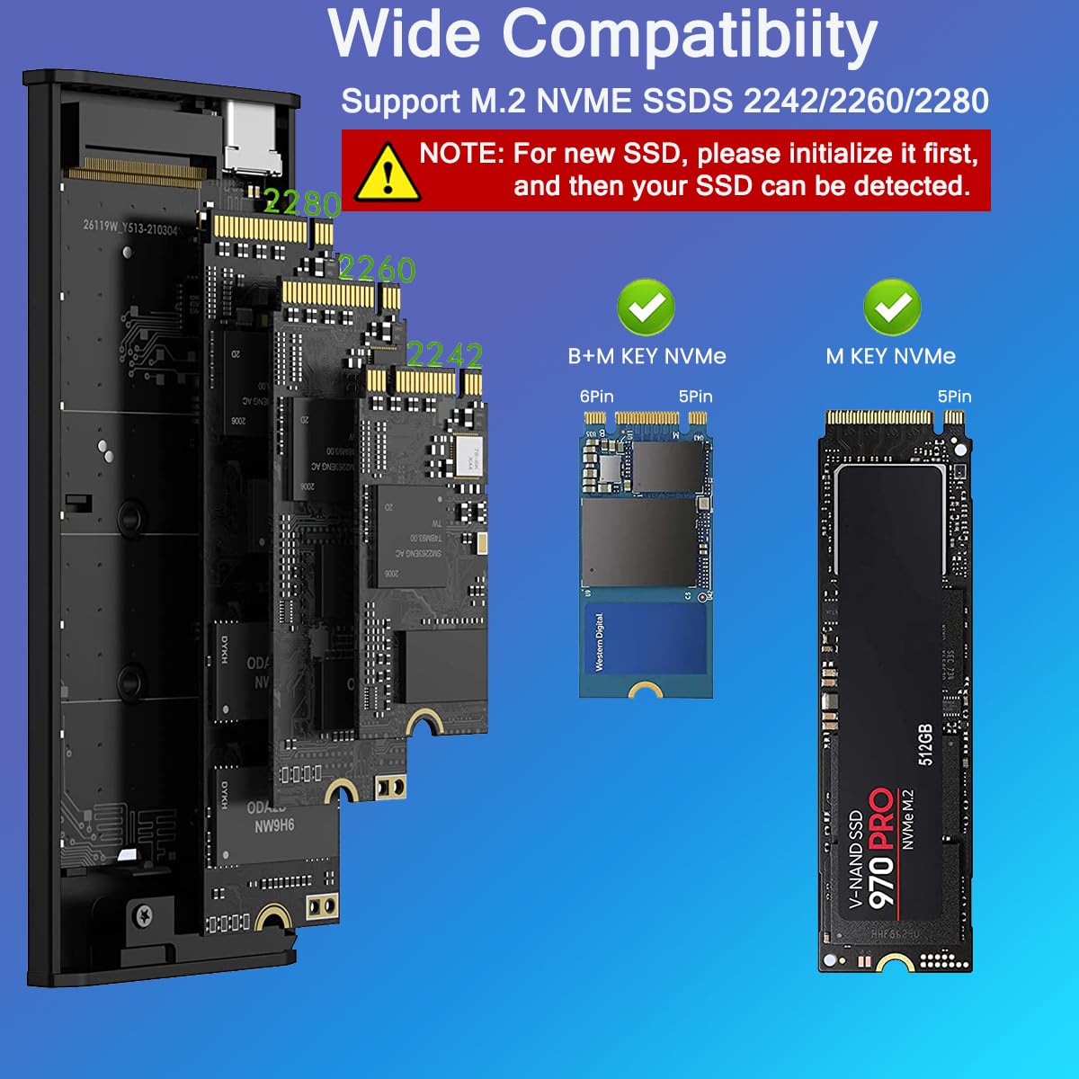 Verilux® M.2 NVMe SSD Enclosure with TYPE C Cable USB C External NVMe Enclosure RGB 10Gbps Aluminium Alloy M.2 SSD Enclosure USB 3.2 NVMe SSD Enclosure Supports M and B&M Keys Fits 2230 2242 2260 2280