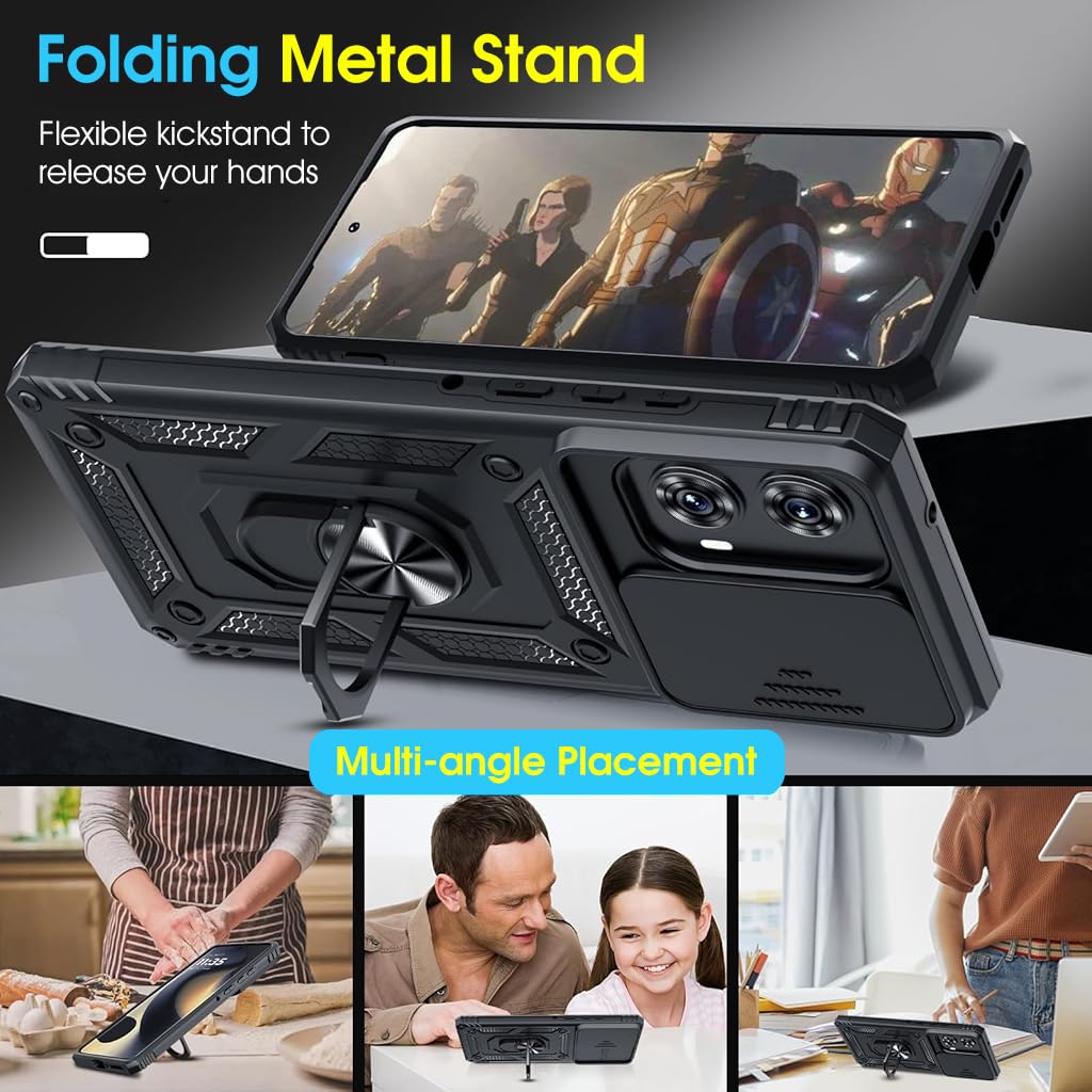 ZORBES Phone Case for Motorola Moto Edge 50 Fusion 5G 2024 with Magnetic Ring Kickstand | Shockproof Black Cover