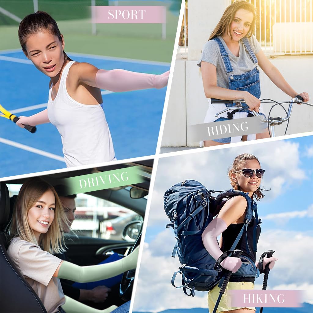 Venzina UV Sun Protection Arm Sleeves for Outdoor Sports with UPF 50+ and Anti Slip Design | Cooling Pink Ice Silk for Women and Girls