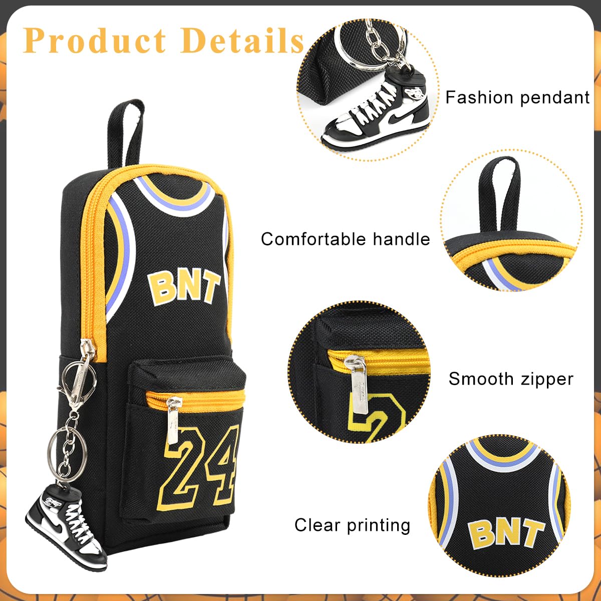 Climberty Basketball Pencil Pouch for School and Office with Sneaker Keychain 10x8x21cm | Canvas Pen Case Set of 3