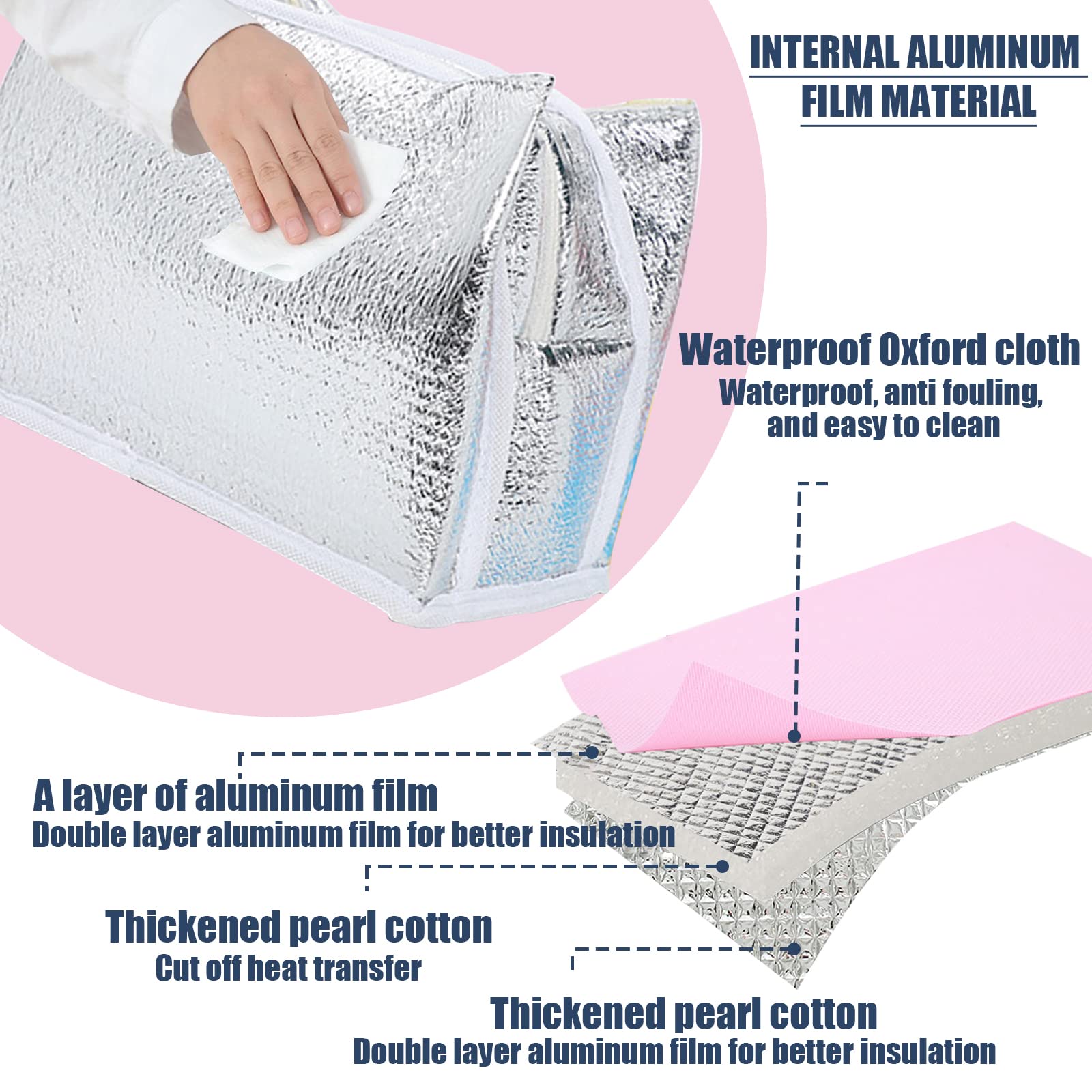 ZIBUYU Insulated Lunch Bag for School and Office with 24x20x16 in Capacity | Waterproof Pink Kitten Canvas Tote