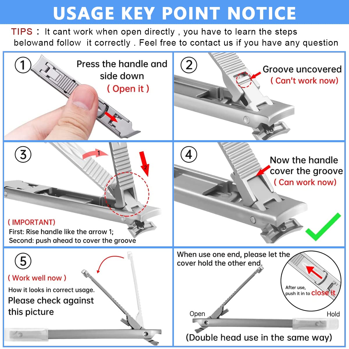 MAYCREATE® Dual Head Nail Cutter For Men Stainless Steel Nail Clipper for Thick Nail Toenail Wide Open with Safety Lock Travel Nail Clipper File Set with Storage Case