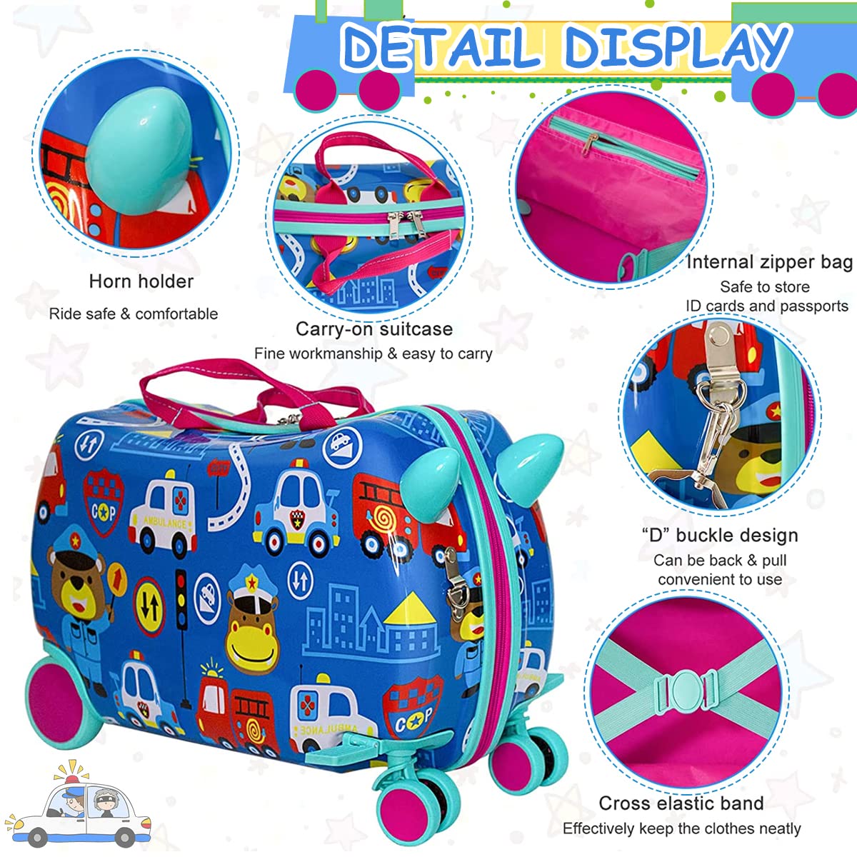 PALAY Kids Ride On Suitcase for Travel with 47x23.5x31cm Capacity and 4 Wheels | for Ages 2–5