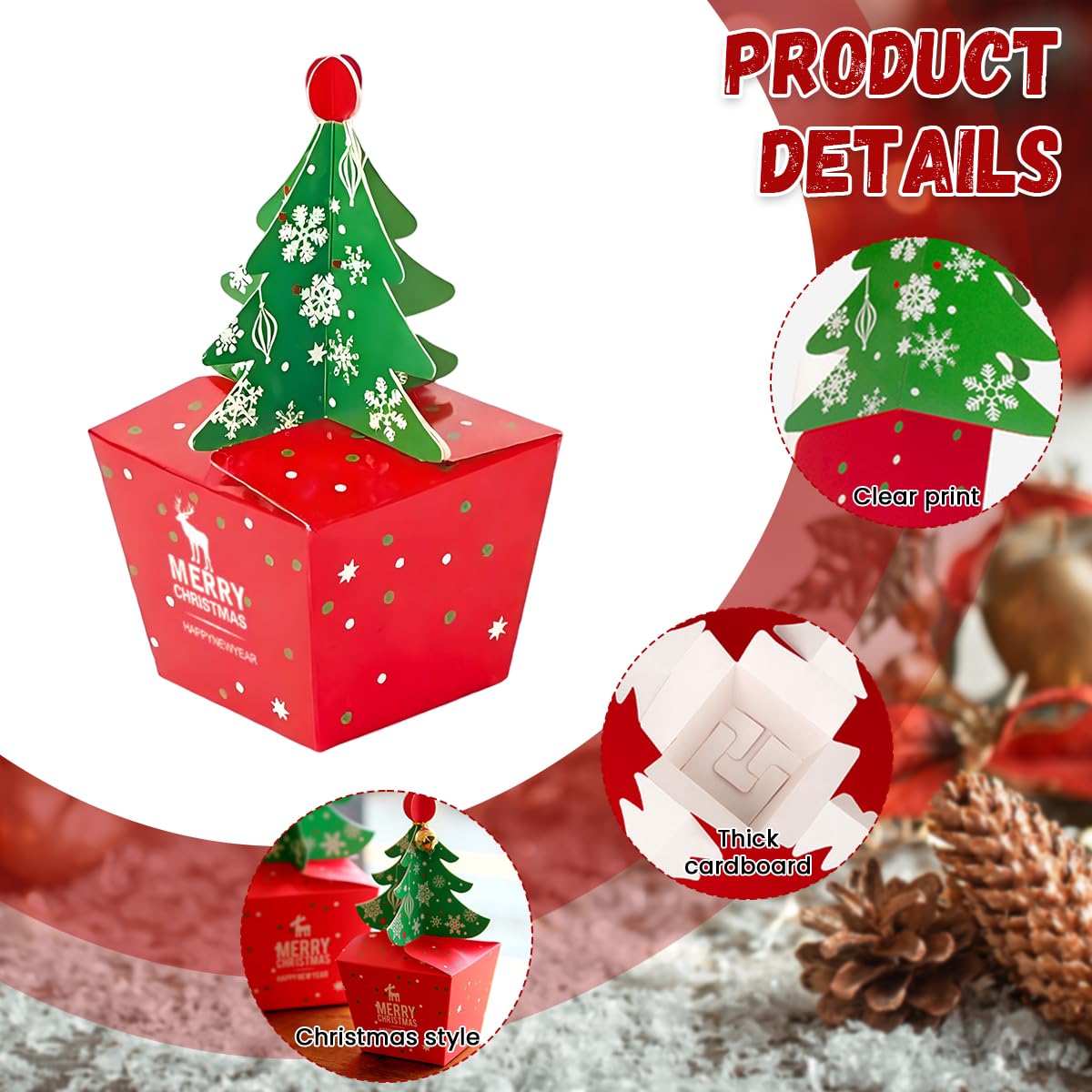 Supvox Paper Christmas Gift Box 10 Pack with One Piece Folding Design 6x6x8cm Red | Festive Small Gift and Candy Packaging