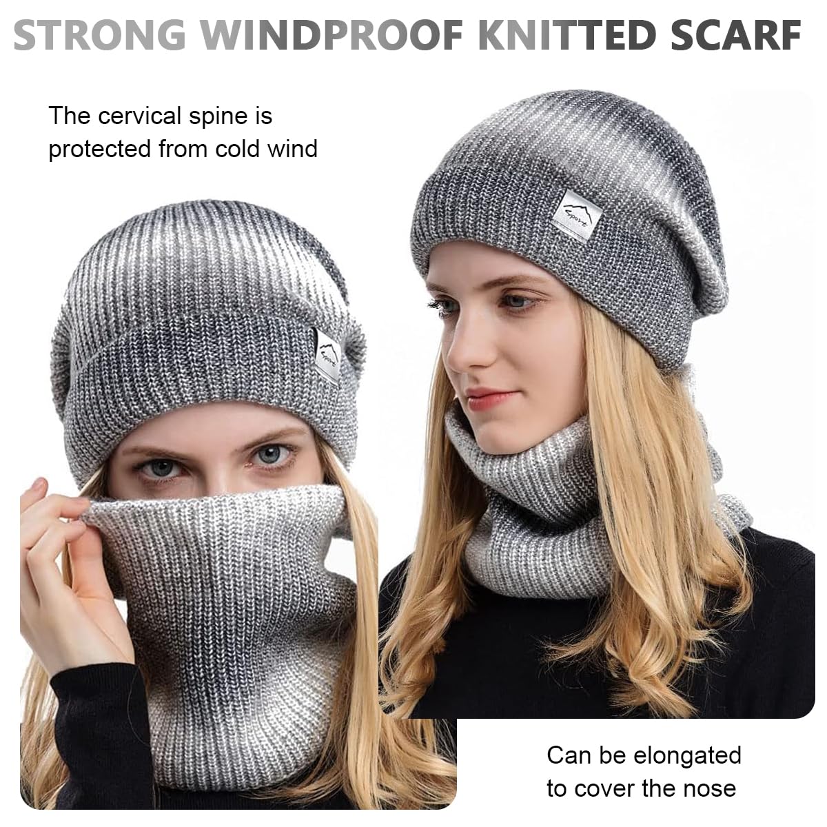Venzina Woolen Fleece Lined Winter Cap with Neck Warmer Scarf for Women and Girls Grey