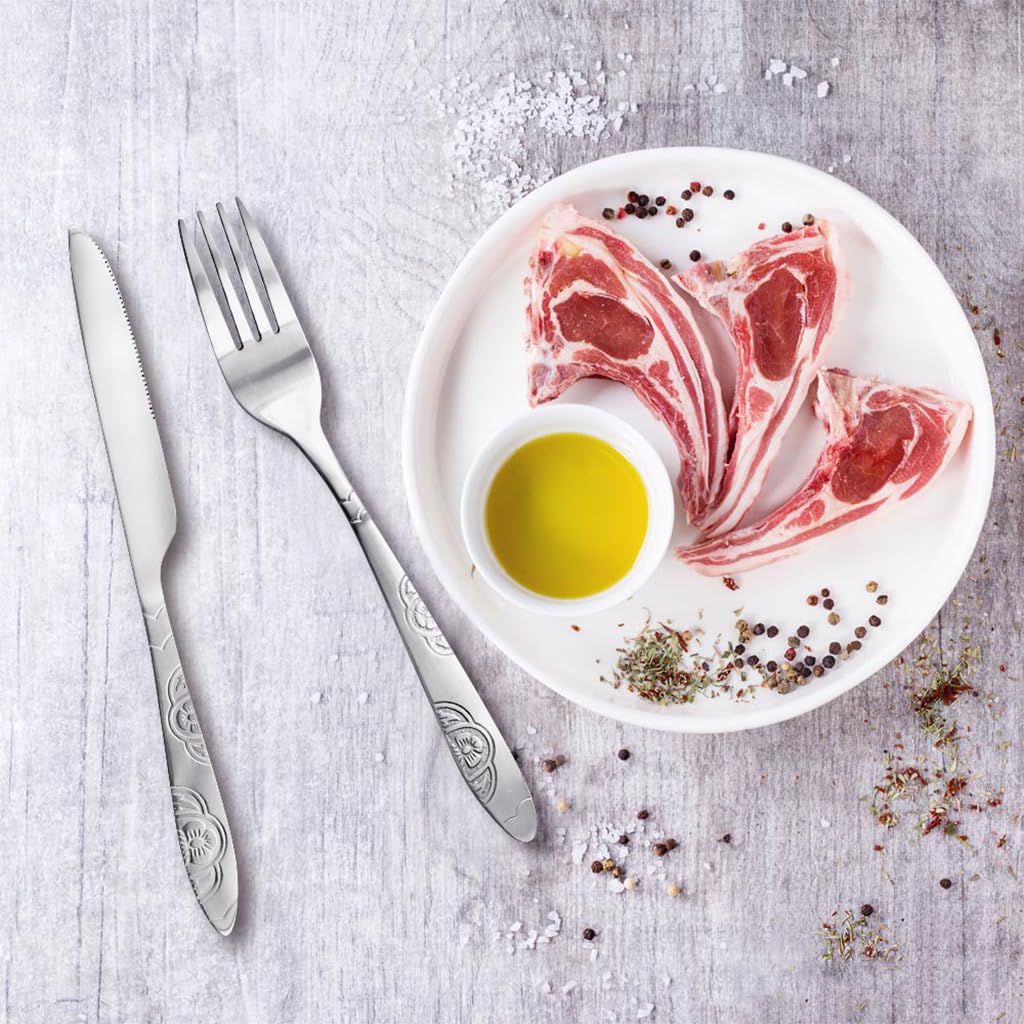 ZIBUYU Cutlery Set for Travel and Picnic featuring 4pcs Stainless Steel Utensils | Embossed Handle Design