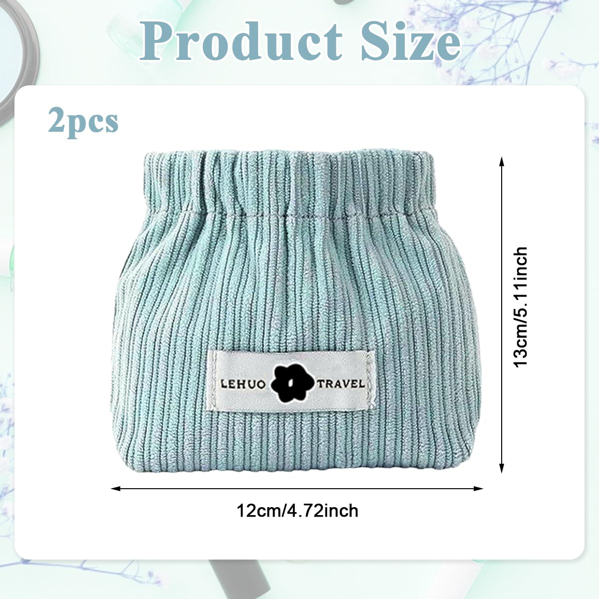 MAYCREATE Makeup Pouch 2Pcs Set for Travel and Daily Use featuring Easy Squeeze Open | 13x5x12cm Soft Corduroy Organizer for Women