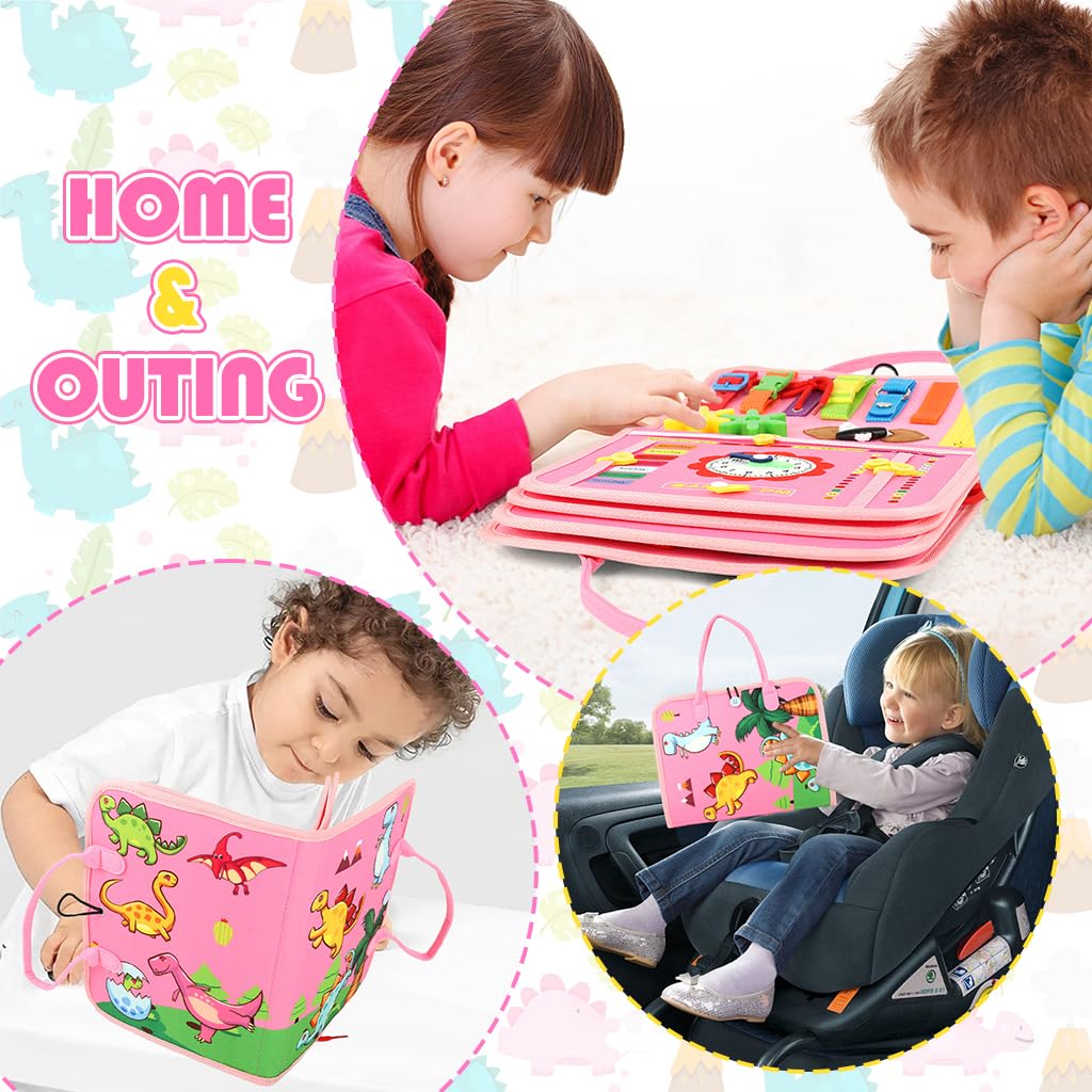 SNOWIE SOFT Dinosaur Busy Binder for Toddlers 1-3 with Felt Pages | Montessori Travel Quiet Book