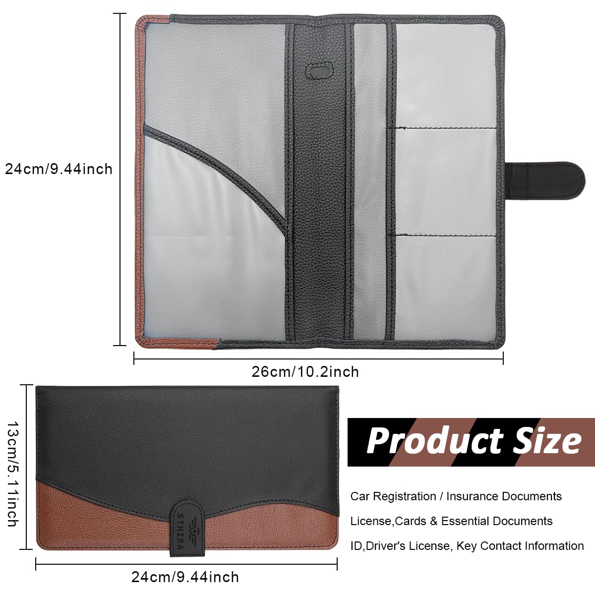 STHIRA® Car Document Holder Car Registration And Insurance File Holder Bifold PU Leather Bag with Multi Compartment Card Slots, Secure Closure & Easy Accessibility, Stylish Durable Design Document Bag