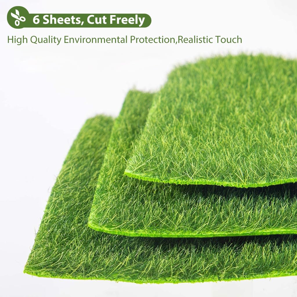 HASTHIP Miniature Fairy Garden Ornaments for DIY Crafting with 24 pcs Set featuring 6×6 in Grass & 4 in White Fences | Ideal for Dollhouse and Home Décor