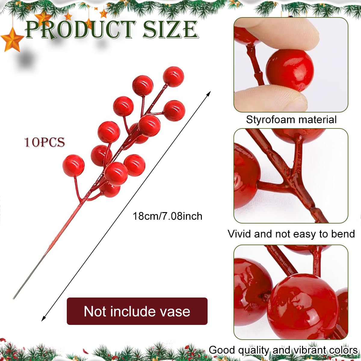 HASTHIP Christmas Pine Branches for Xmas Decor with 35 Pine Picks and 10 Red Berry Stems | Realistic Artificial Needles for Tree Garland and Wreaths