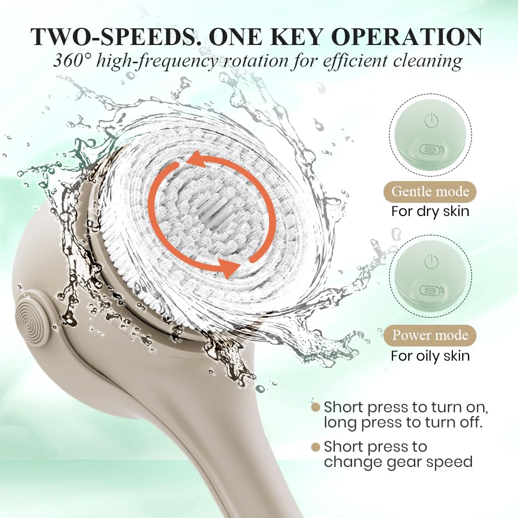 HANNEA Electric Bath Brush with 4 Heads and 2 Modes for Exfoliation and Dual Handle Design