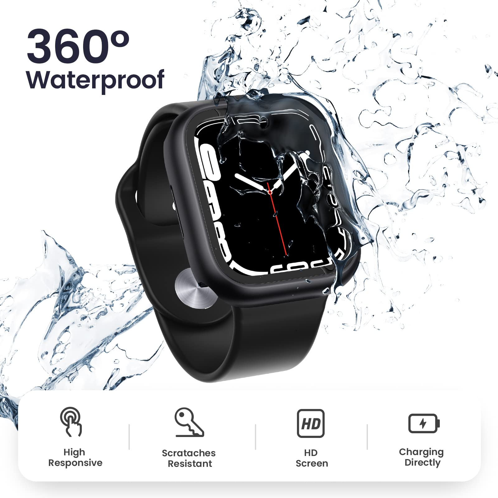 ZORBES Waterproof Cover Case Compatible with Apple Watch Series7, Protective Hard PC Cover Case (41mm Black)