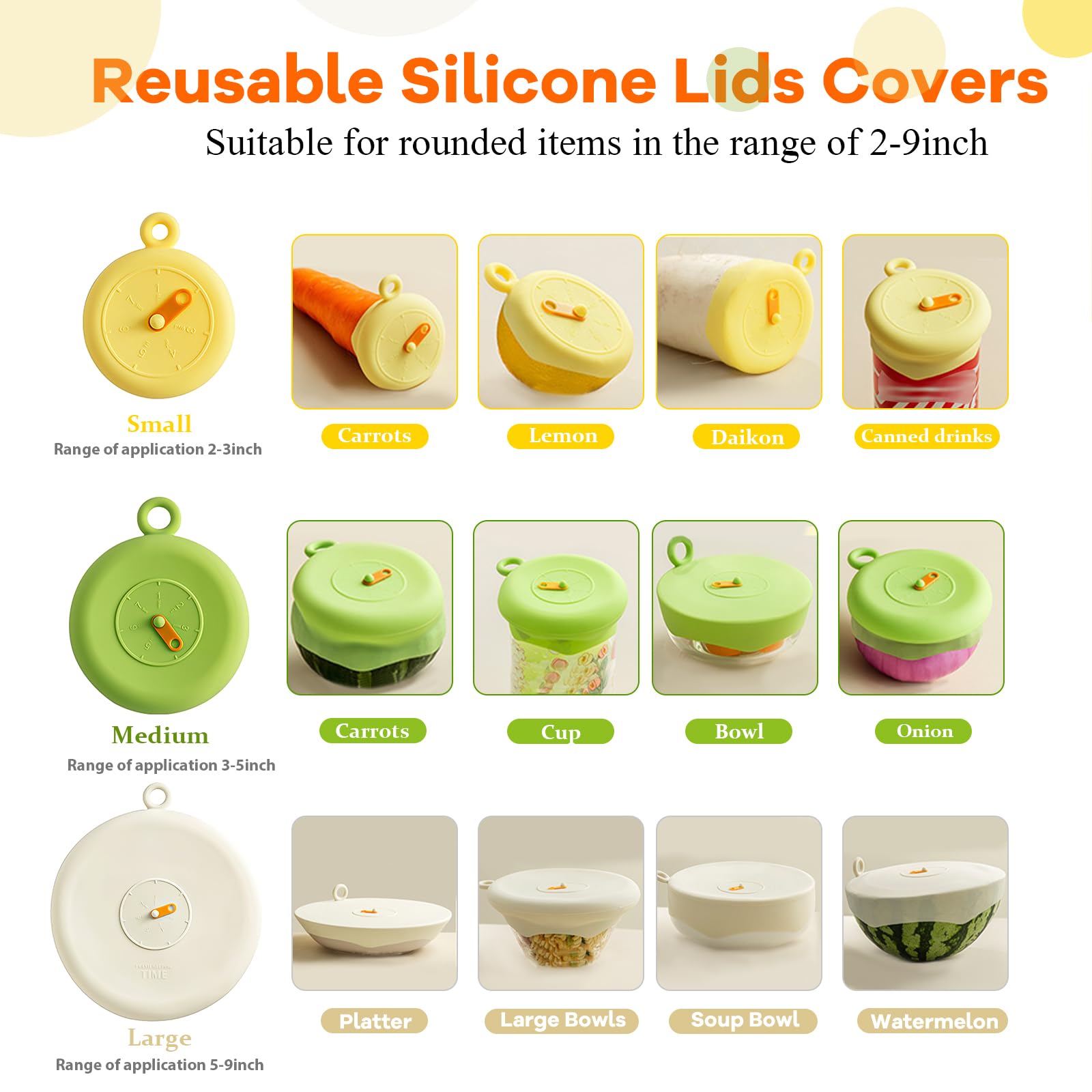Supvox Silicone Bowl Covers Set with Time Tracker for 13–23cm Containers | Reusable Food-Grade Lids