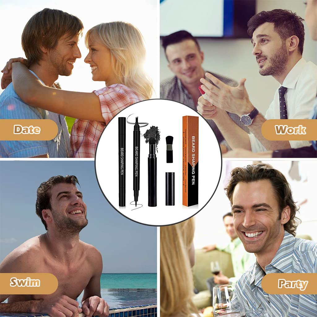 MAYCREATE Beard Pencil for Styling with Dual Tip 2 in 1 Filler Powder | Waterproof for Men