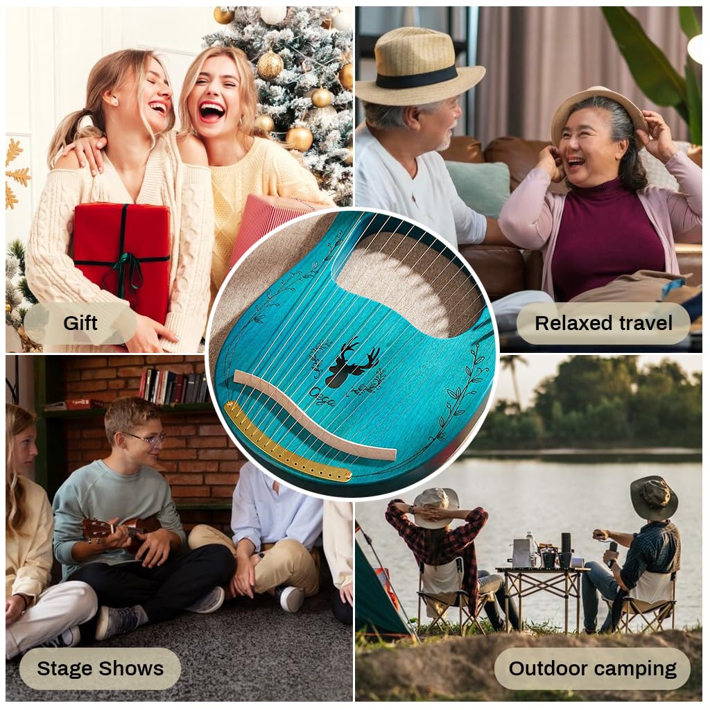 PATPAT Harp Instrument for Beginners with 16 Strings and Mahogany Body | Portable Lap Lyre