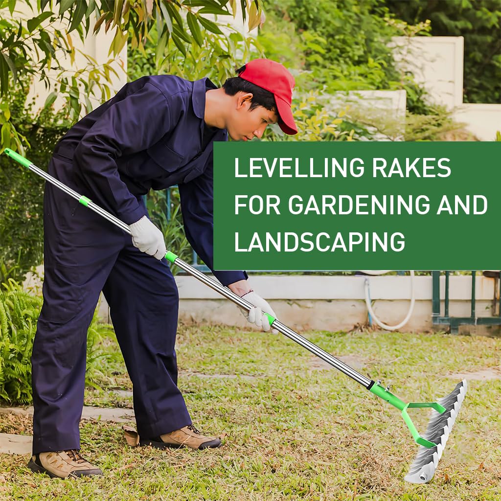 HASTHIP Garden Rake for Lawn Care with 170cm Adjustable Handle & Dual-Edge Steel Design