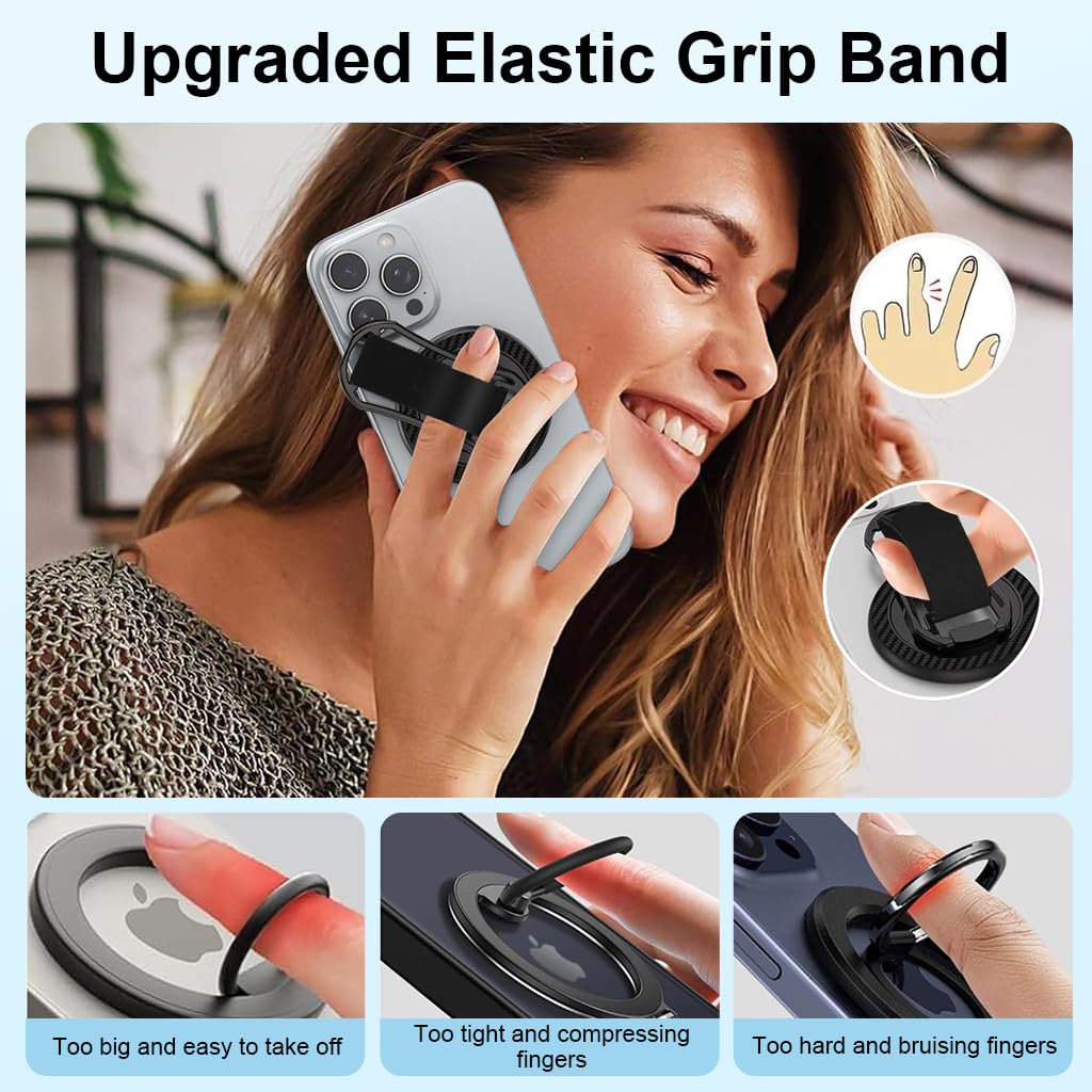 ZORBES Magnetic Phone Grip Strap with 360 Degree Swivel Kickstand and Metal Design | Universal Detachable Holder for Hands Free Viewing