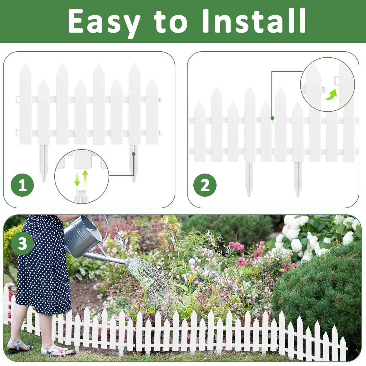 HASTHIP Garden Fence Border Edging for Flower Beds featuring Pointy Stake Connection 12PCS PVC