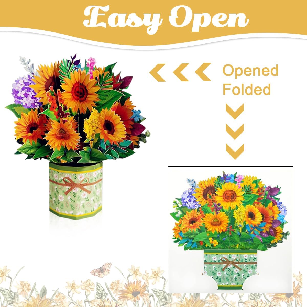 Climberty Greeting Card Pop Up Card for Birthday and Thank You with 3D Sunflower Bouquet 8.6 in | Includes Envelope and Message Card