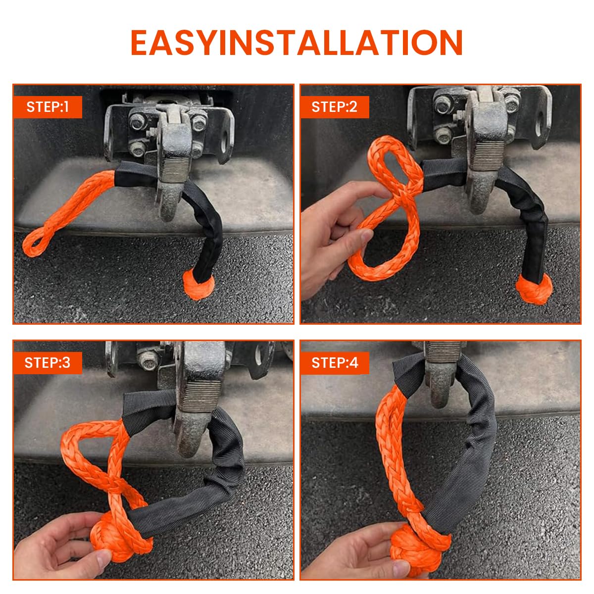 STHIRA Car Soft Shackle for Tow Strap with 37000 lbs Capacity and Protective Sleeve | Detachable Polyethylene Recovery Gear